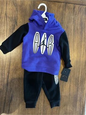 Jordan Infant 2 Piece Hoodie Jogger Set Purple Black 12M NWT Jumpman Outfit